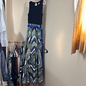 Elegant Black and Blue Patterned Maxi dress Like New . Beautiful